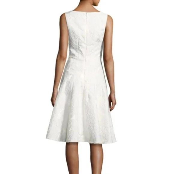 Carmen Marc Valvo | Dresses | Carmen Marc Valvo White Sleeveless Floral  Jacquard Fitandflare Cocktail Dress | Poshmark